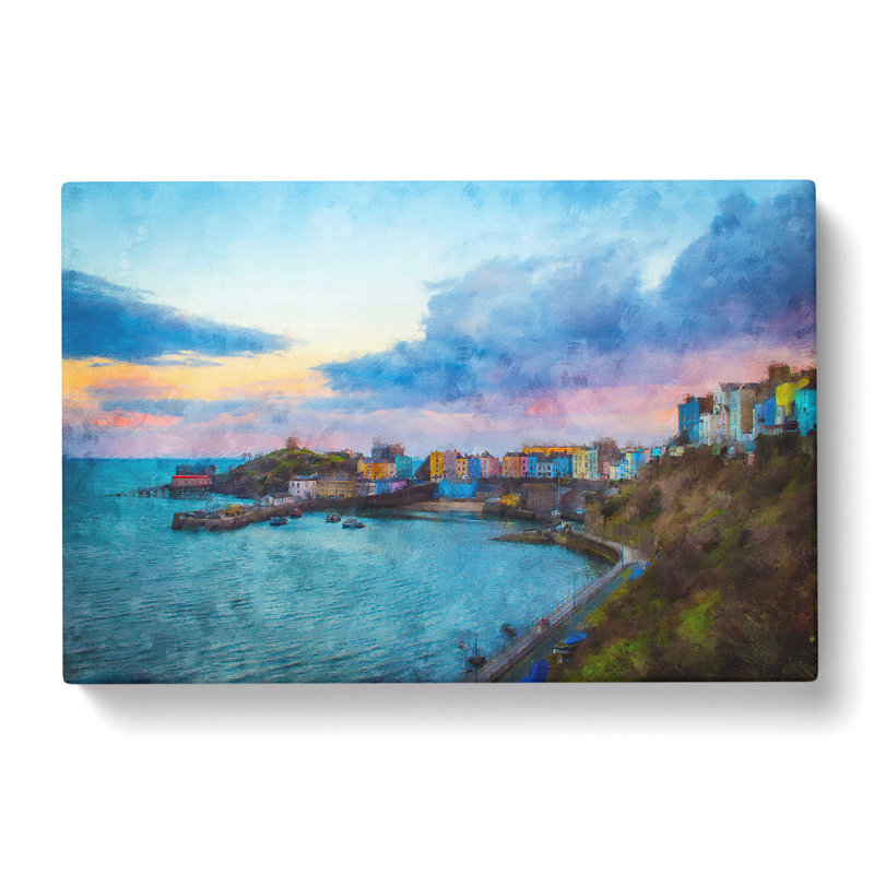 Tenby Harbour In Pembrokeshire Wales Painting - Wrapped Canvas, 40cm H x 60cm W x 3cm D