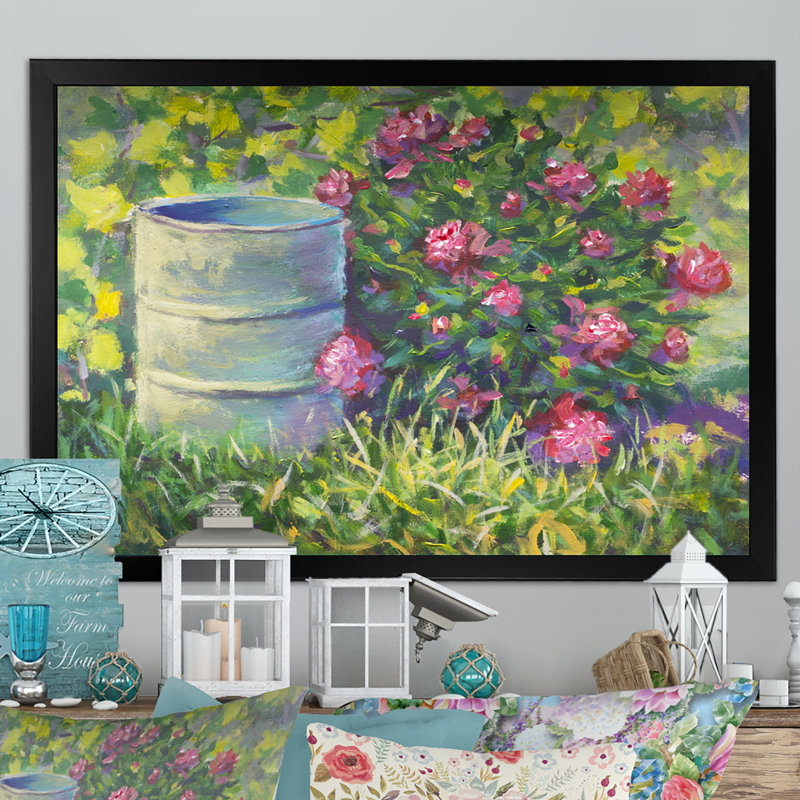 «Summer Bush Pions Barrel», reproduction sur toile avec cadre flottant, Cadre noir, H 8 po x l 12 po x P 1 po