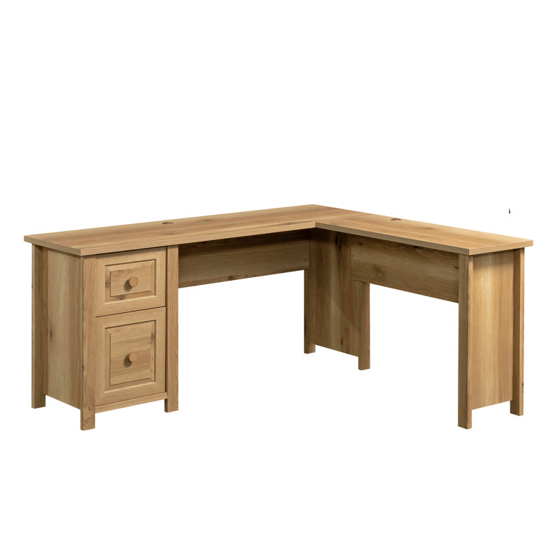 Bureau en bois en forme de L avec surface épaisse de 1 pouce, chêne blanc