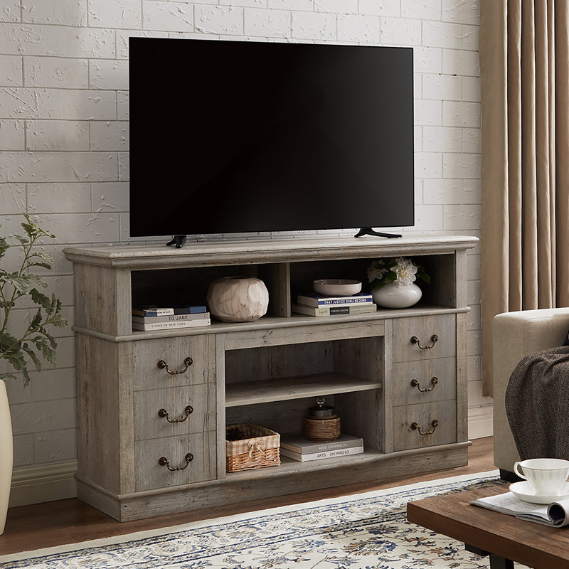 Meuble télé pour téléviseur de 65 po ou moins, console multimédia avec tablettes et tiroirs