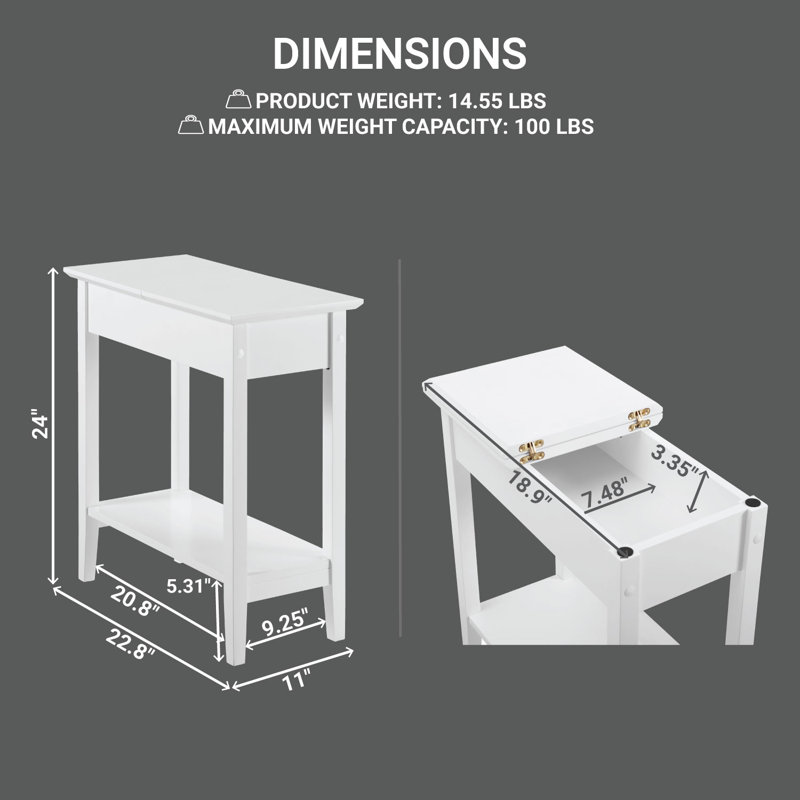 Thasnim Flip Top Narrow Side Table – Stylish Side Table, End Table, Small End Table, Accent Table & Living Room Side Tables