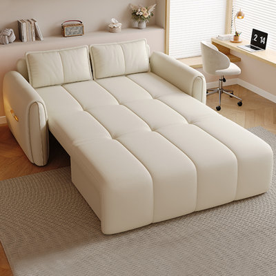 Canapé-lit modulaire en similicuir blanc crème avec rangement