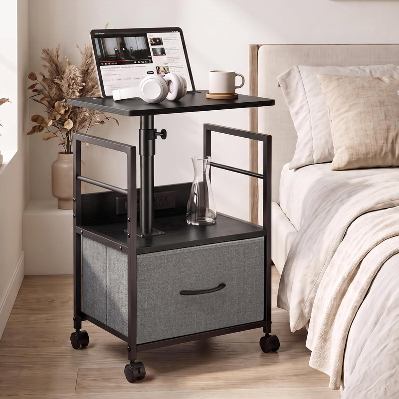Table de chevet pivotante à plateau relevable avec station de charge et table de chevet, Grey