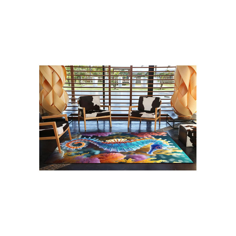 Washable Sea Creatures Patterned Colourful Decorative Area Rug