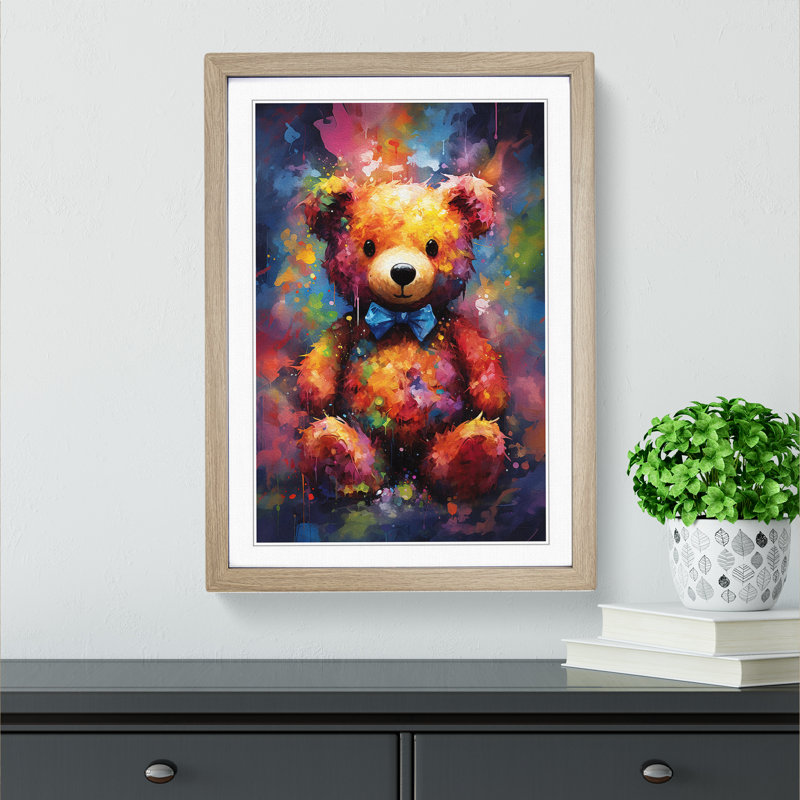 Teddy Bear Abstract - Framed Print, 64cm H x 46cm W x 2cm D, Oak