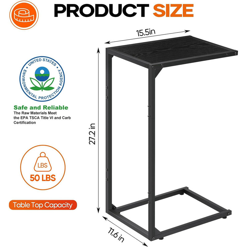 Ensemble de tables de bout Throncliffe de 27,2 po de hauteur, Noir, Noir