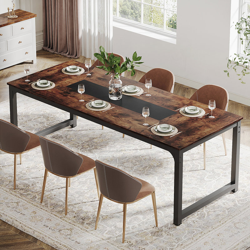 Table de salle à manger spacieuse de style industriel, durable et polyvalente pour les familles modernes et les modes de vie multifonctionnels.