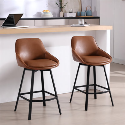 Janayshia Swivel Upholstered 25.6'' Faux Leather Counter Stool with Metal Frame
