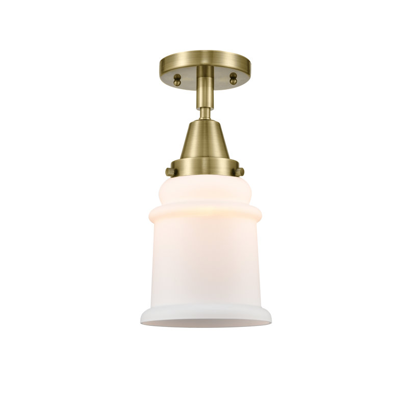 Plafonnier semi-encastré en verre Alvi, Laiton antique, H 10 po x l 6 po x P 6 po, Blanc mat