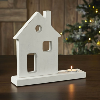 Festive Finds Tealight Holder Village House White
