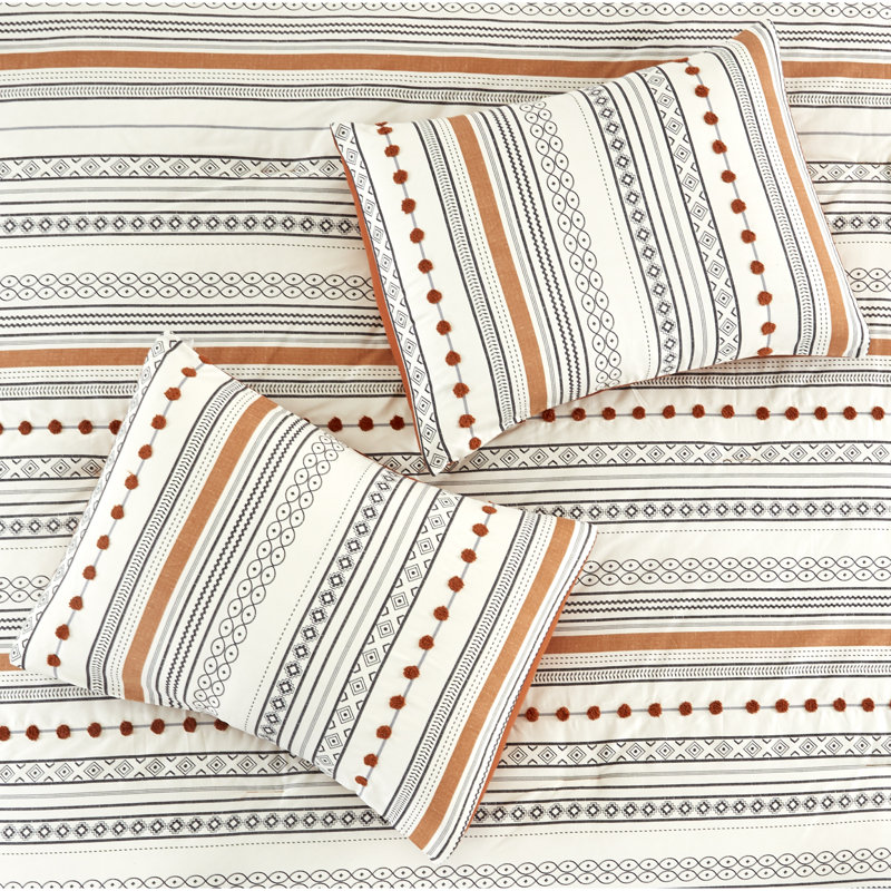  Beige/Orange Microfiber Reversible 4 Piece Comforter Set, King Comforter + 3 Additional Pieces