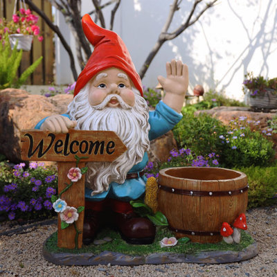 Outdoor Garden Sculpture Gnome Flower Pot Planter - Unique Yard Statue Decoration, Interesting Law Outdoor Ornament