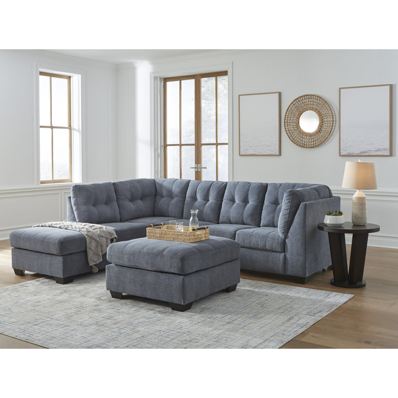 Canapé modulaire 2 pièces Ikumi, Mélange de polyester denim, Accoudoir à gauche (vu de face)