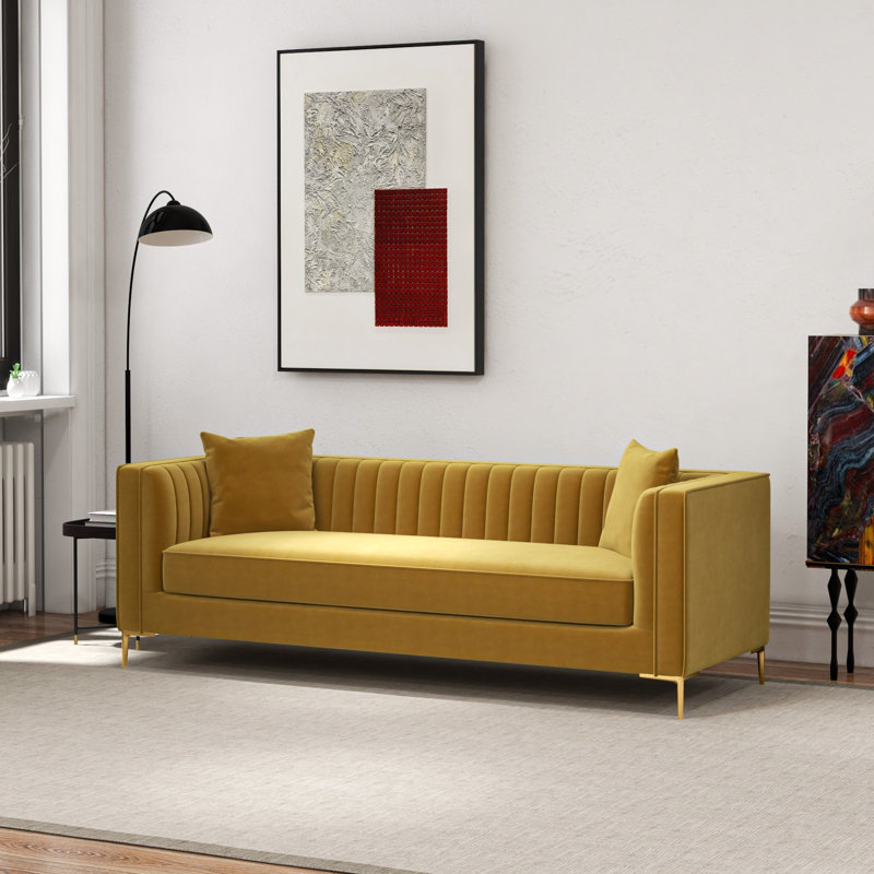 Jacqueline 90.5'' Velvet Sofa, Yellow Mustard Velvet