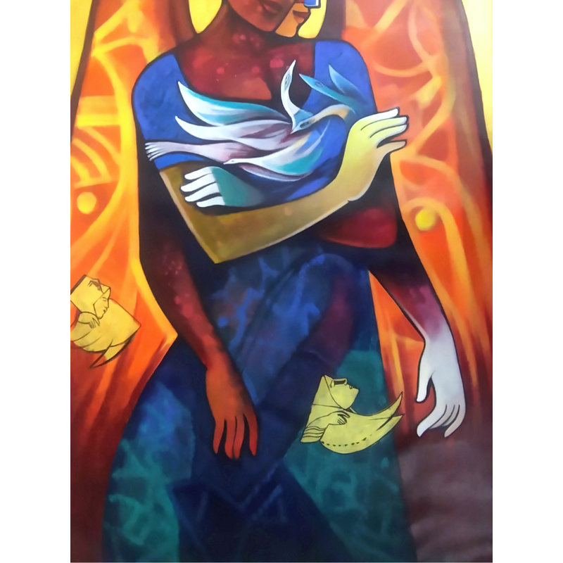 Ange musical, peinture acrylique sur toile par Nawal Kishore - Heavenly Music