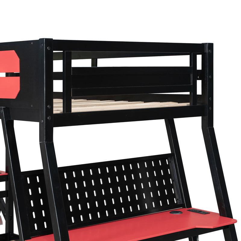 Lit superposé avec bureau, lit mezzanine, base de lit simple rouge, Rouge, Lit simple