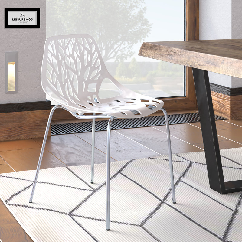 Asbury Stackable Dining Chair with Floral Cutout Back and Stainless Steel Legs – Modern Metal Side Chair for Kitchen, Dining Room, or Restaurant