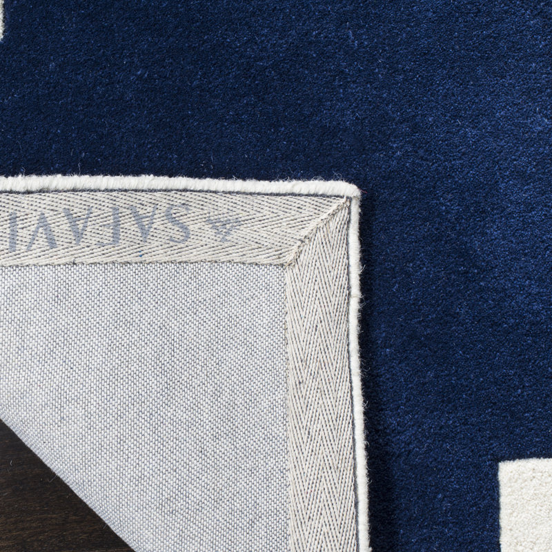 Tapis bleu foncé / ivoire en laine touffeté à la main Carolene, Carré 8 pi 9 po