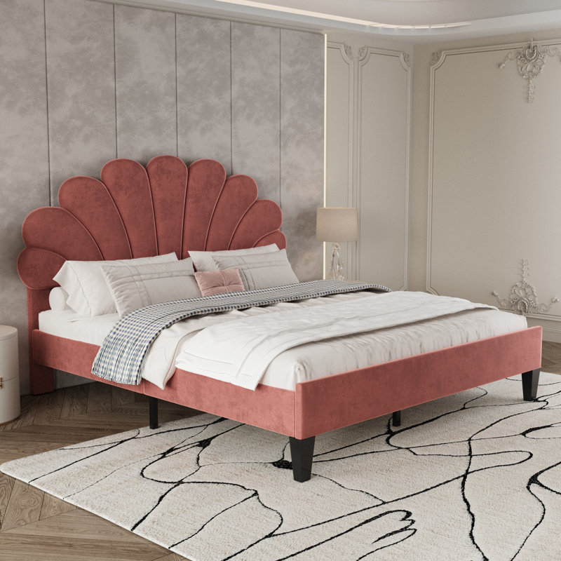 Queen Size Upholstered Platform Bed With Headboard