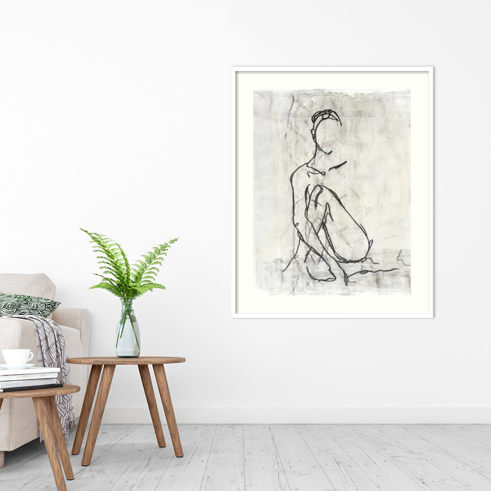 Embellished Nude Contour Sketch II by Ethan Harper, 37" H x 31" W, White Framed Paper