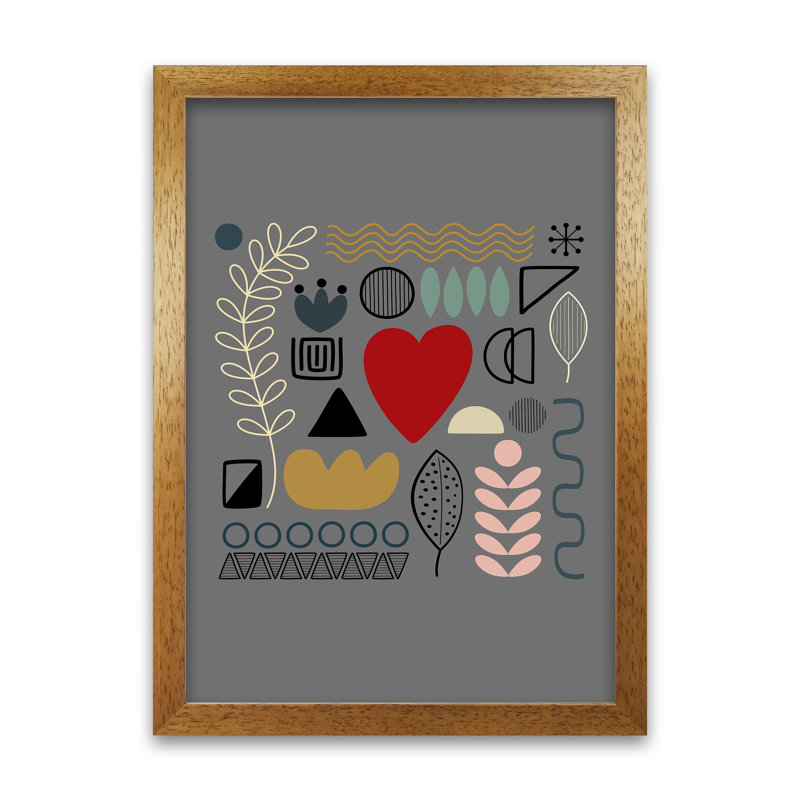 Scandnavian Shapes On Grey Original - Print, Oak Frame, 59cm H x 42cm W x 3cm D