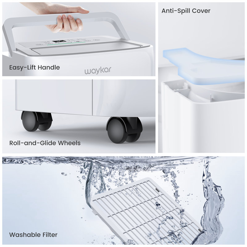 Waykar 2000 Sq. Ft White Portable Dehumidifier with Humidistat
