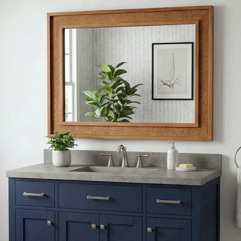 Miroir décoratif en rotin, H 30 po x l 20 po, Brun jaunâtre