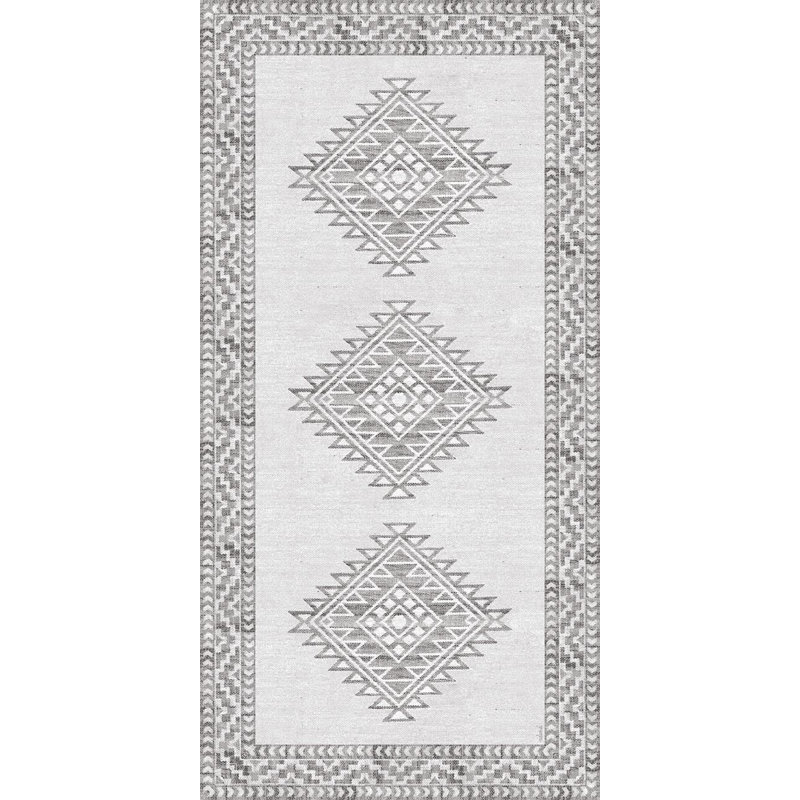 Cusco Geometric Vinyl Area Mat in Gray, Runner 2' x 8'