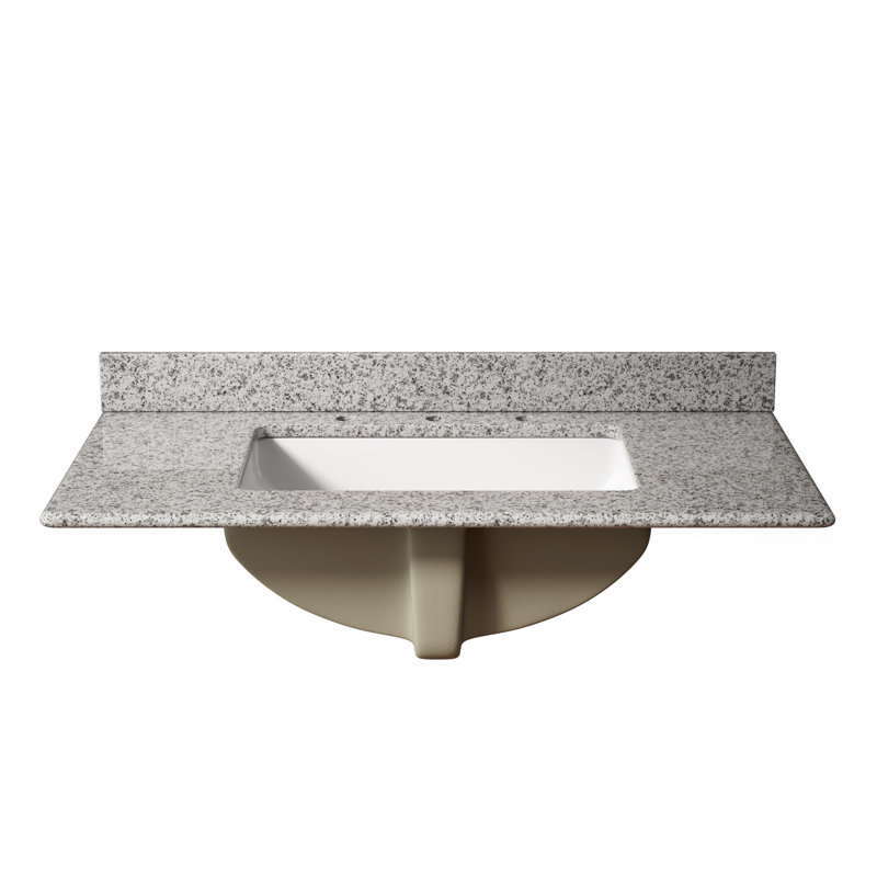 Comptoir de meuble-lavabo 30 po, comptoir en granit naturel avec lavabo en céramique blanche, sans robinet, sans bonde, sans bouchon d'évier