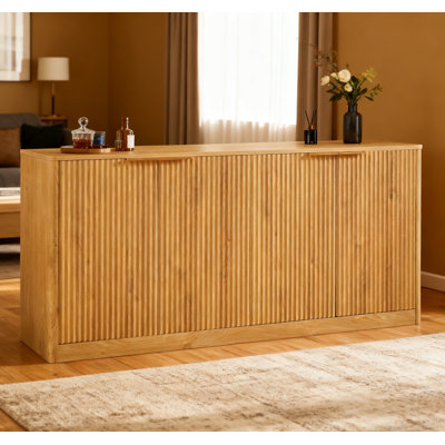 59-Inch Modern Wavy Sideboard, Curved Contour Design Storage Cabinet, 4-Door Cabinet With Storage Function, Suitable For Kitchen/Bedroom/Living Room, Natural, 59.0"L X 15.7"W X 27.7"H