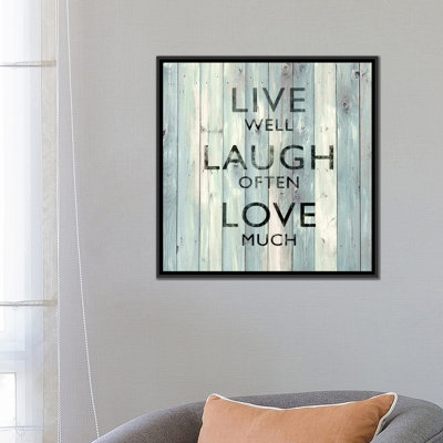 «Live Well, Laugh souvent, Love lot on Wood» par Janie Macdowell - reproduction d'art textuel sur toile