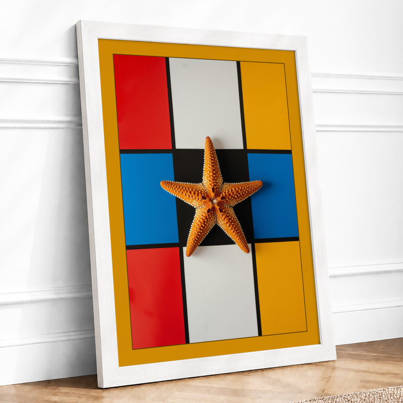 Starfish on Grid Geometric - Framed Print, A1 - 84.1 x 59.4 cm, White