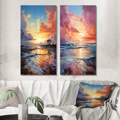 Au-delà du coucher de soleil - Ensemble de 2 reproductions d'art mural en métal plage