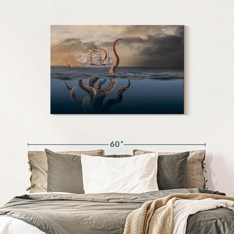 Kelan Giant Octopus Attacking Ship, 30" H x 45" W