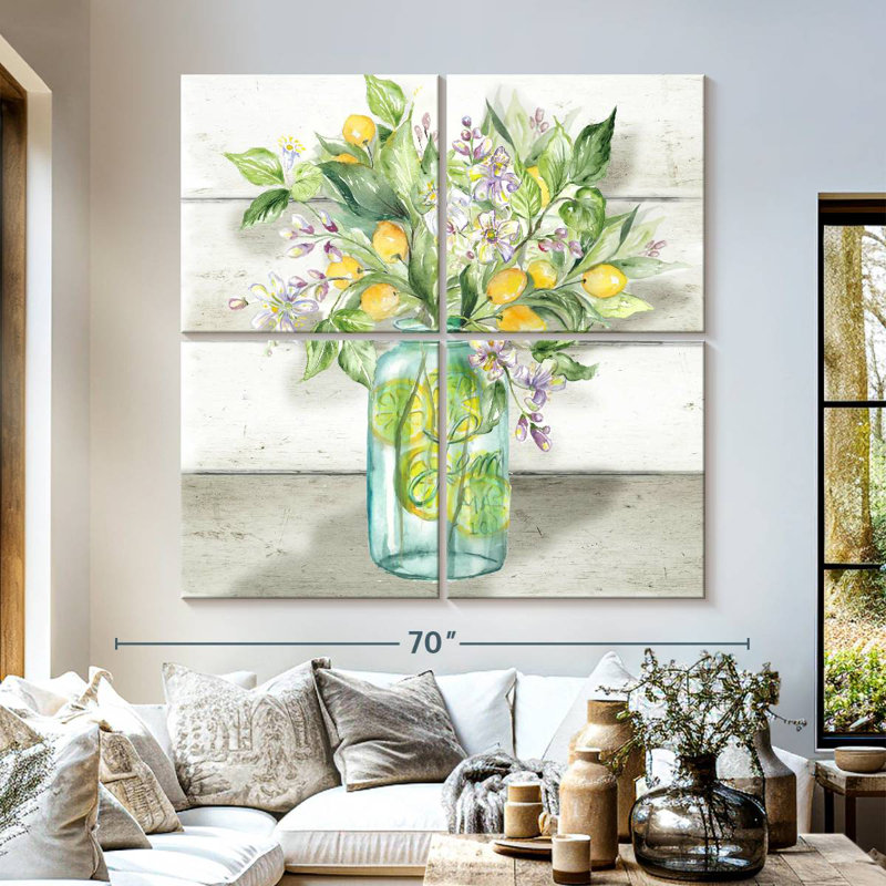 Yarlin, aquarelle, citrons, pot Mason, Shiplap