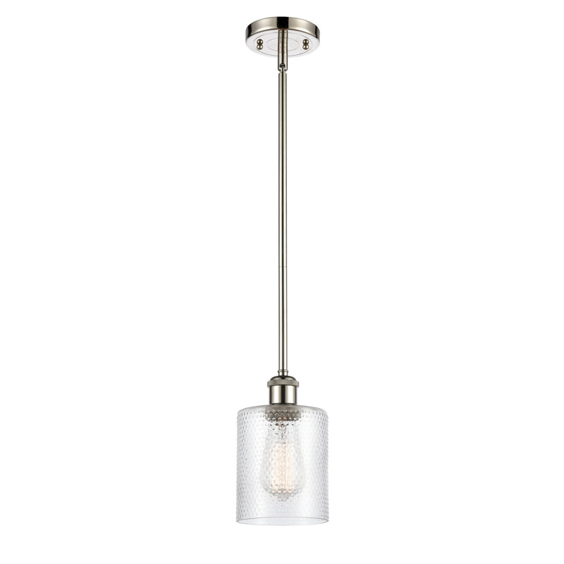 Luminaire suspendu cylindrique 1 lumière Leilani, Transparent, Ampoule non incluse, Nickel poli