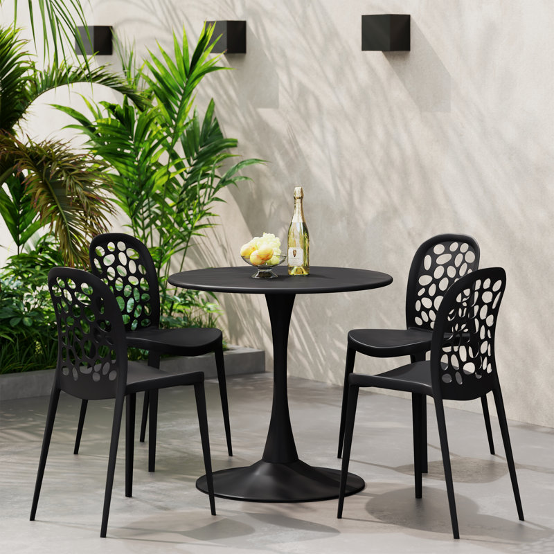 Ensemble repas d'extérieur rond, Noir