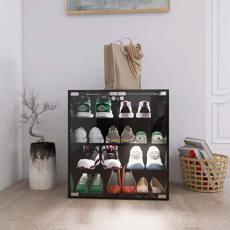 4 Layers Black Shoe Cabinet With LED Light Bluetooth Control
