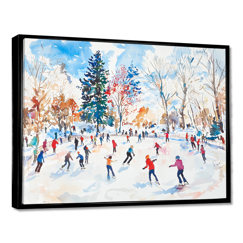 Décoration murale paysage de glace patinoire III, H 12 po x l 20 po, Cadre flottant sans passe-partout, Noir