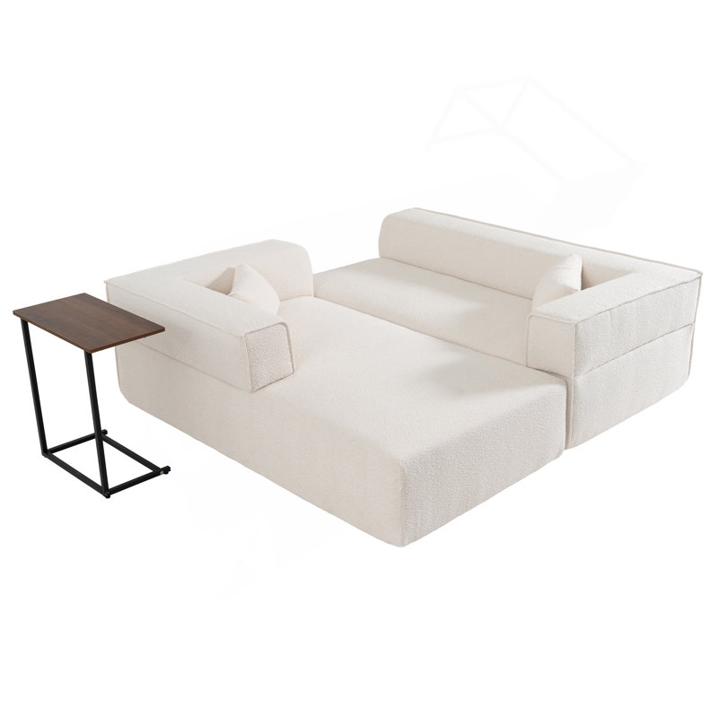 Canapé modulaire de 112 po avec table d'appoint gratuite, siège large, entièrement rembourré, canapé en tissu bouclé infroissable avec méridienne, combinaison libre, canapé en forme de L pour le salon, aucun assemblage requis