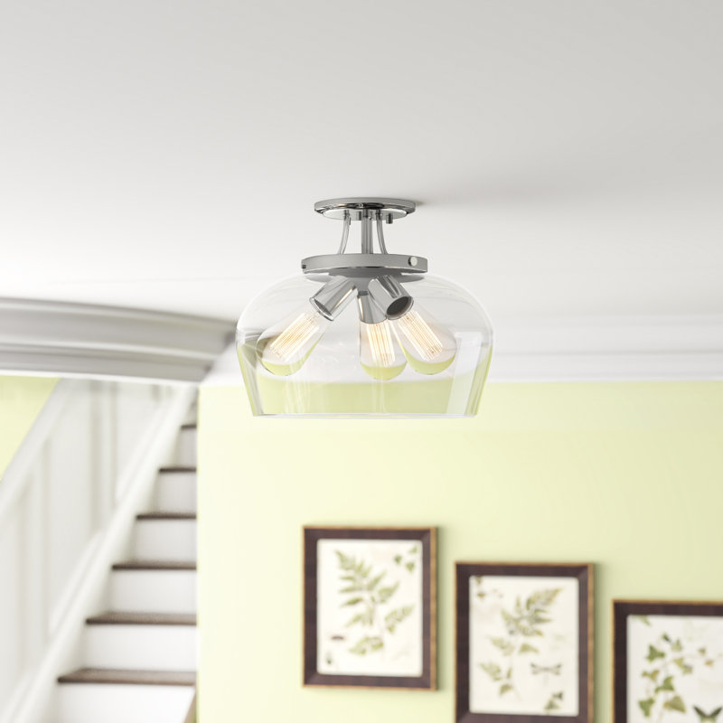 Breena 13" W 3-Light Dimmable Semi-Flush Mount, Polished Chrome, Clear
