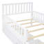 Lit plateforme simple blanc avec garde-corps et possibilités de rangement pour lit simple