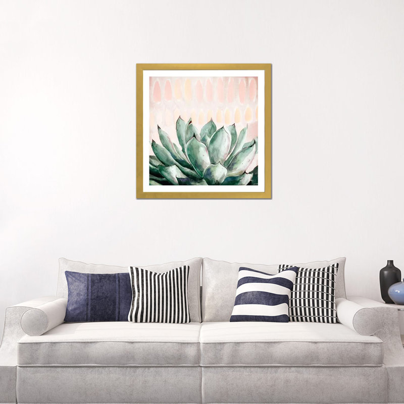 Reproduction d’art, "modern agave" par Patricia Pinto, Blanc, H 24 po x l 24 po x p 1 po, Papier encadré doré