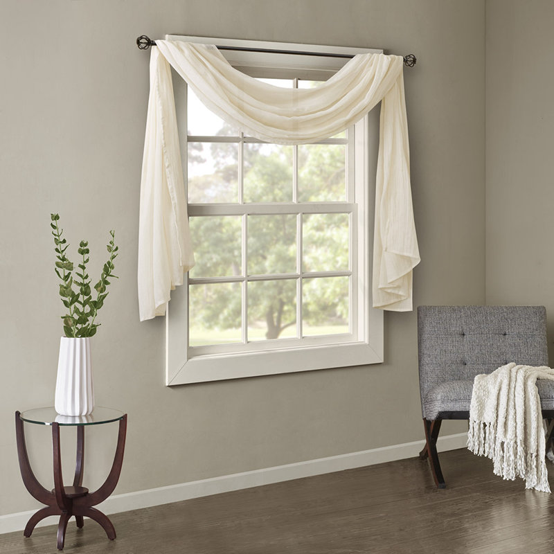 Harper Solid Crushed Single Scarf Sheer, 42" W x 144" L, Cream