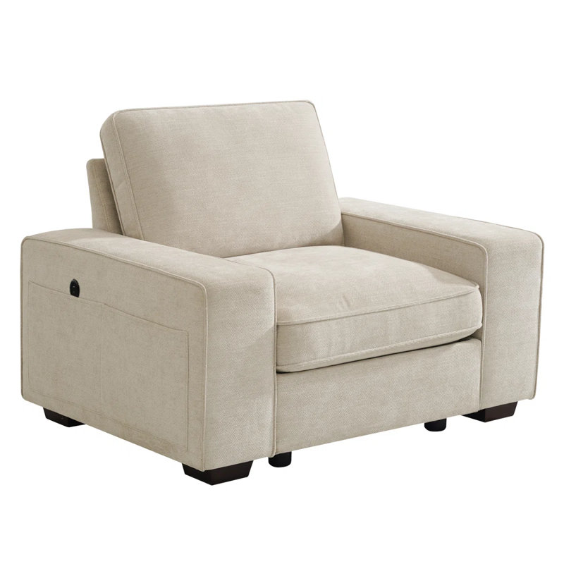 Fauteuil rembourré avec 4 poches et ports USB, Chenille beige