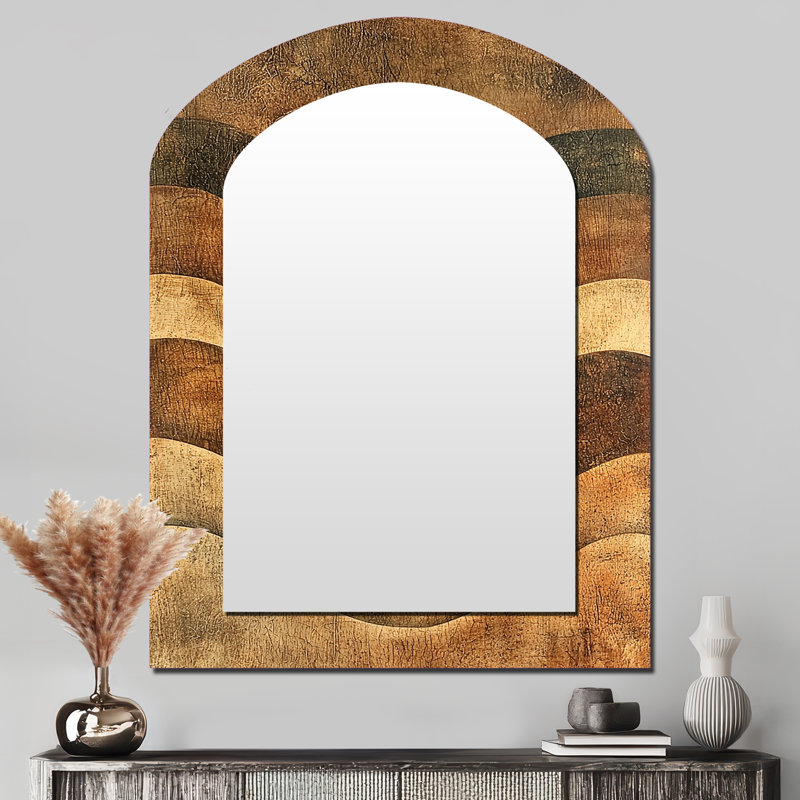 «Brown Ploughed Earth Abstract Landscape», miroir mural Farm La Arch, miroir décoratif asymétrique traditionnel, impression d'art en métal