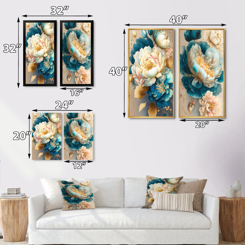 Vibrant Floral Bunch - ensemble de 2 impressions, H 40 po x l 40 po, Cadre noir