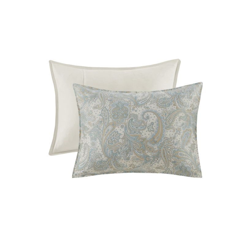 Ivory Cotton Queen Comforter Set with Paisley Print