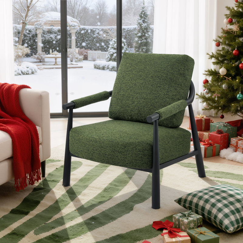 Boucle Accent Lounge Chair Plush Modern Armchair, Green