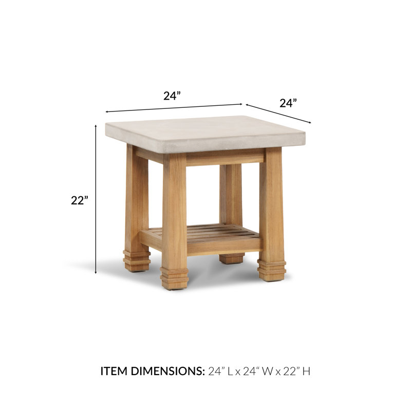 Stockton - Teak Outdoor Side Table w/ Polished Concrete Top